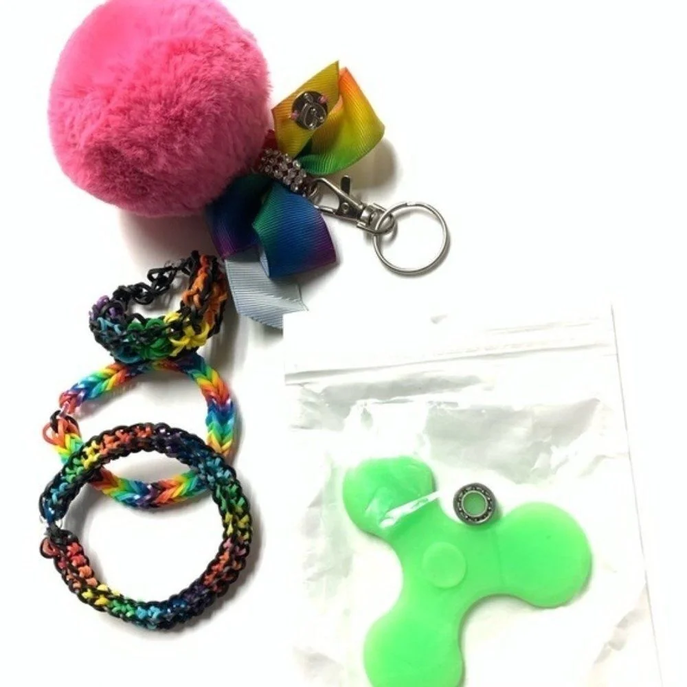 5PC Set 3 Rainbow Loom Girls Bracelets Glow Fidget Spinner JoJo Bow‎ Keychain